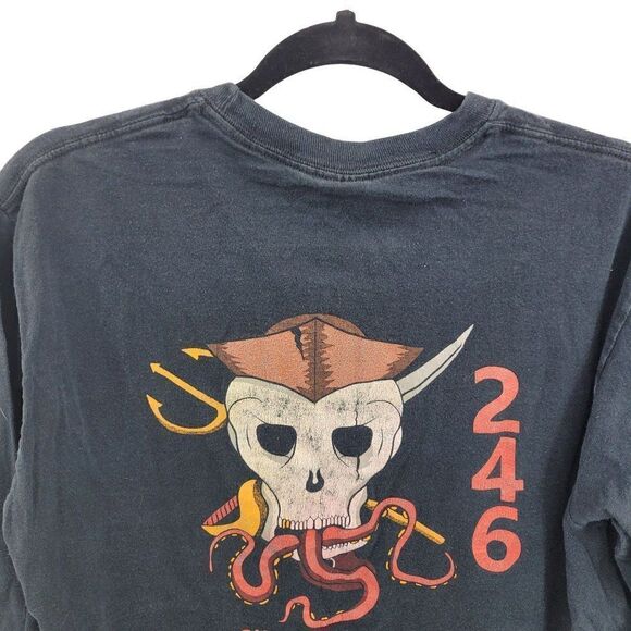 Y2K Long Sleeve Graphic T-shirt M Black Navy 246 Birthday Pirate Skull Faded - Picture 4 of 10